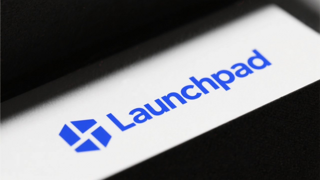 Simple geometric logotype for LaunchPad Webdesign NL using cobalt blue initials and minimal shapes